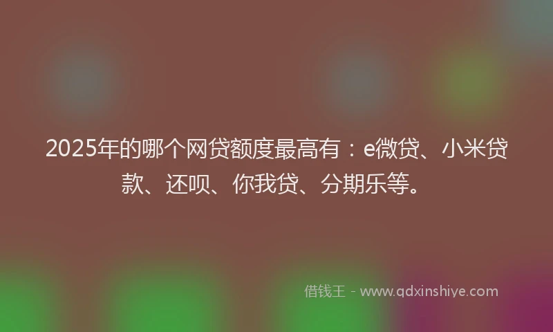 2025年的哪个网贷额度最高有：e微贷、小米贷款、还呗、你我贷、分期乐等。