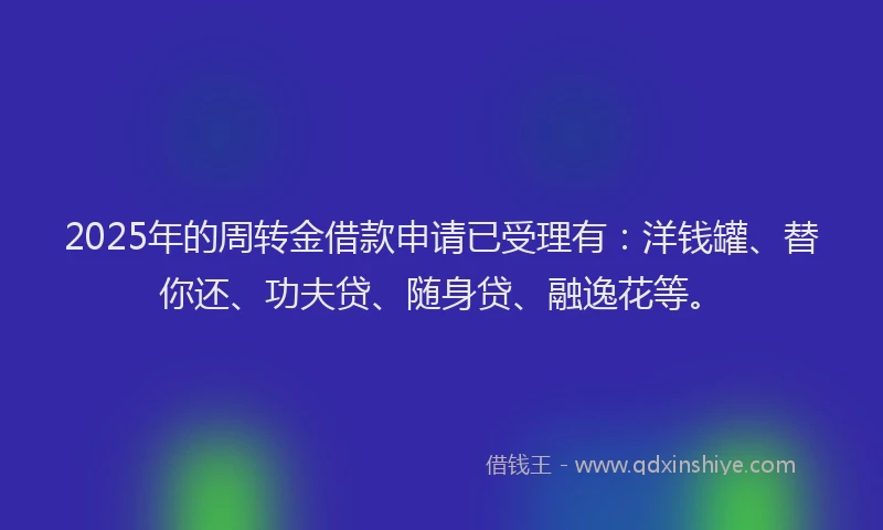 2025年的周转金借款申请已受理有：洋钱罐、替你还、功夫贷、随身贷、融逸花等。