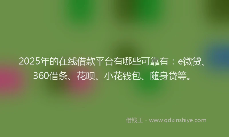2025年的在线借款平台有哪些可靠有：e微贷、360借条、花呗、小花钱包、随身贷等。
