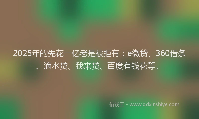 2025年的先花一亿老是被拒有：e微贷、360借条、滴水贷、我来贷、百度有钱花等。