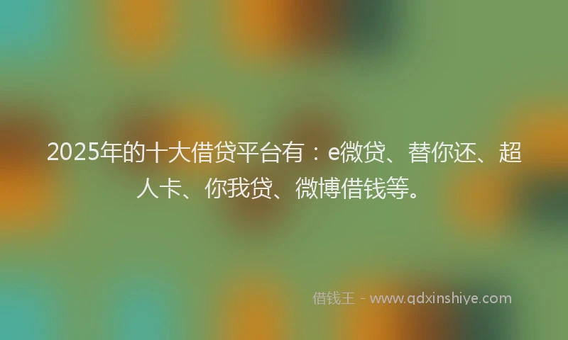 2025年的十大借贷平台有：e微贷、替你还、超人卡、你我贷、微博借钱等。