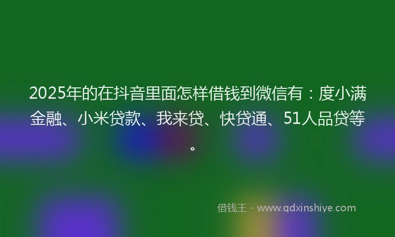 2025年的在抖音里面怎样借钱到微信有：度小满金融、小米贷款、我来贷、快贷通、51人品贷等。