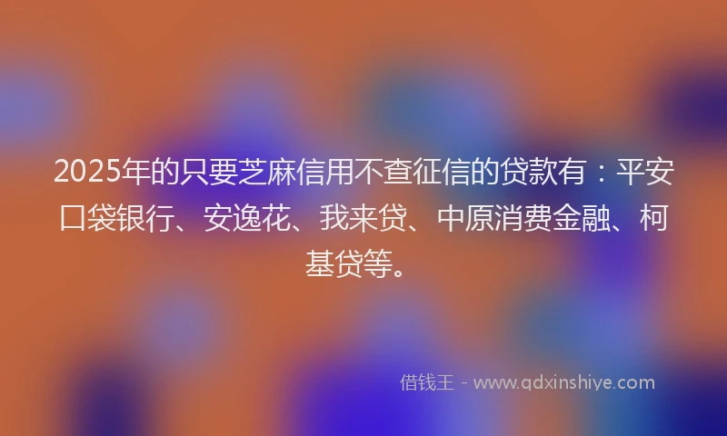 2025年的只要芝麻信用不查征信的贷款有：平安口袋银行、安逸花、我来贷、中原消费金融、柯基贷等。