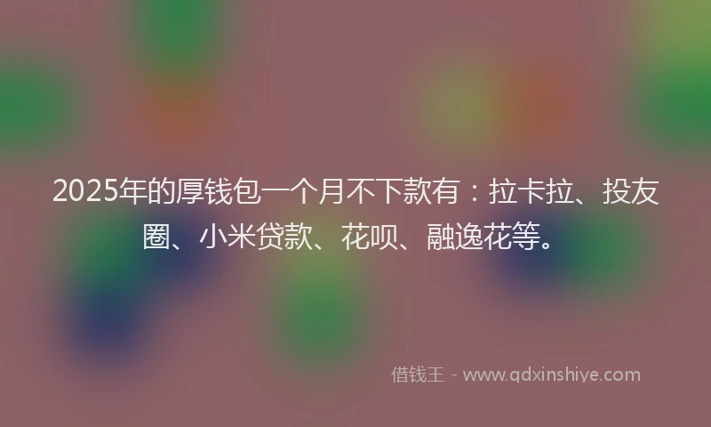 2025年的厚钱包一个月不下款有：拉卡拉、投友圈、小米贷款、花呗、融逸花等。