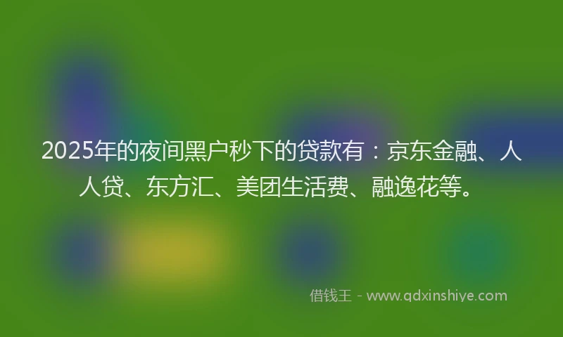2025年的夜间黑户秒下的贷款有：京东金融、人人贷、东方汇、美团生活费、融逸花等。