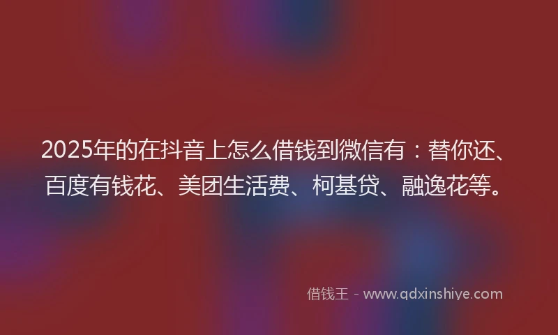 2025年的在抖音上怎么借钱到微信有：替你还、百度有钱花、美团生活费、柯基贷、融逸花等。
