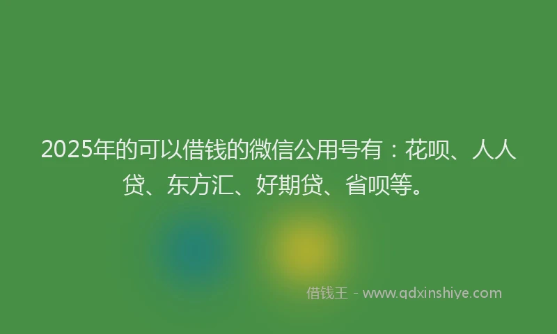 2025年的可以借钱的微信公用号有：花呗、人人贷、东方汇、好期贷、省呗等。