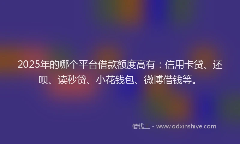 2025年的哪个平台借款额度高有：信用卡贷、还呗、读秒贷、小花钱包、微博借钱等。
