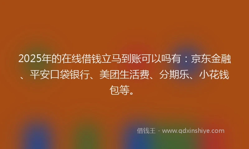 2025年的在线借钱立马到账可以吗有：京东金融、平安口袋银行、美团生活费、分期乐、小花钱包等。