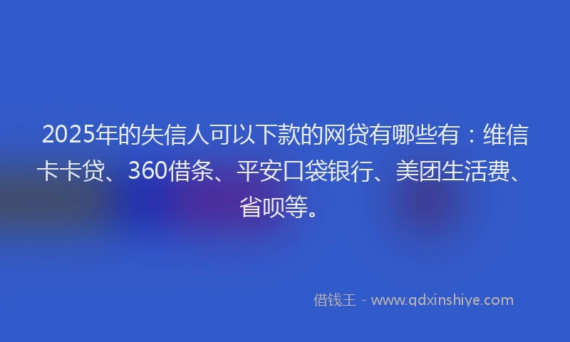 2025年的失信人可以下款的网贷有哪些有：维信卡卡贷、360借条、平安口袋银行、美团生活费、省呗等。