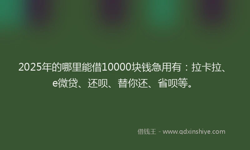 2025年的哪里能借10000块钱急用有：拉卡拉、e微贷、还呗、替你还、省呗等。