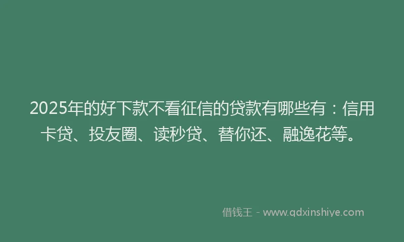 2025年的好下款不看征信的贷款有哪些有：信用卡贷、投友圈、读秒贷、替你还、融逸花等。
