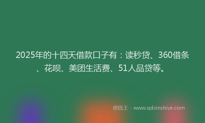 2025年的十四天借款口子有：读秒贷、360借条、花呗、美团生活费、51人品贷等。