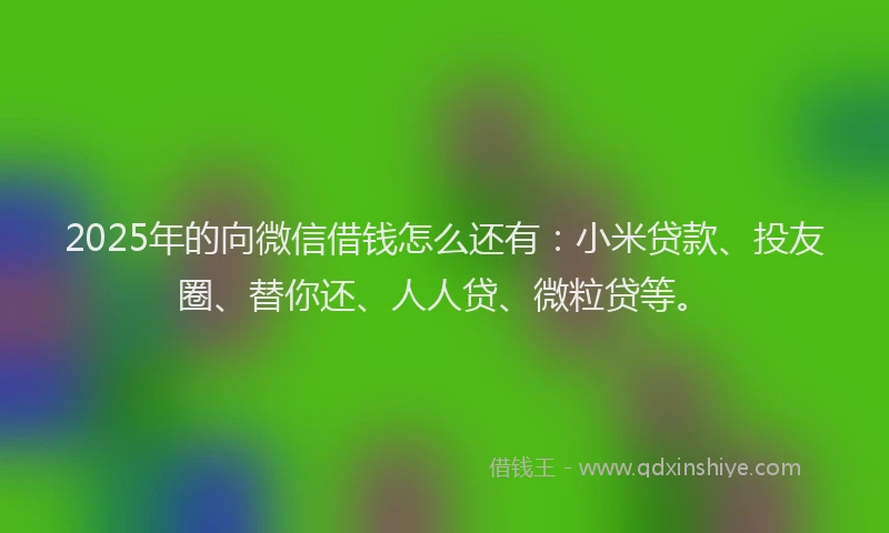 2025年的向微信借钱怎么还有：小米贷款、投友圈、替你还、人人贷、微粒贷等。