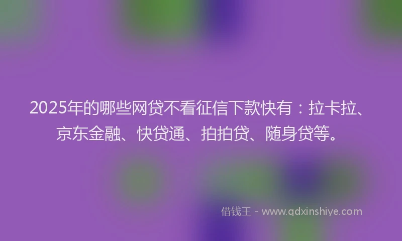 2025年的哪些网贷不看征信下款快有：拉卡拉、京东金融、快贷通、拍拍贷、随身贷等。