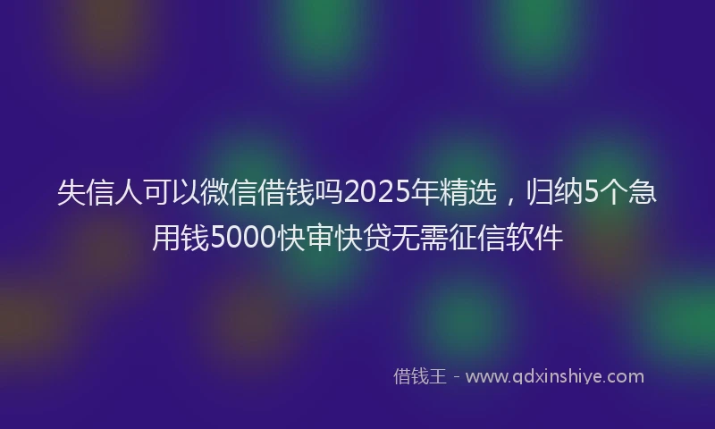 失信人可以微信借钱吗2025年精选，归纳5个急用钱5000快审快贷无需征信软件