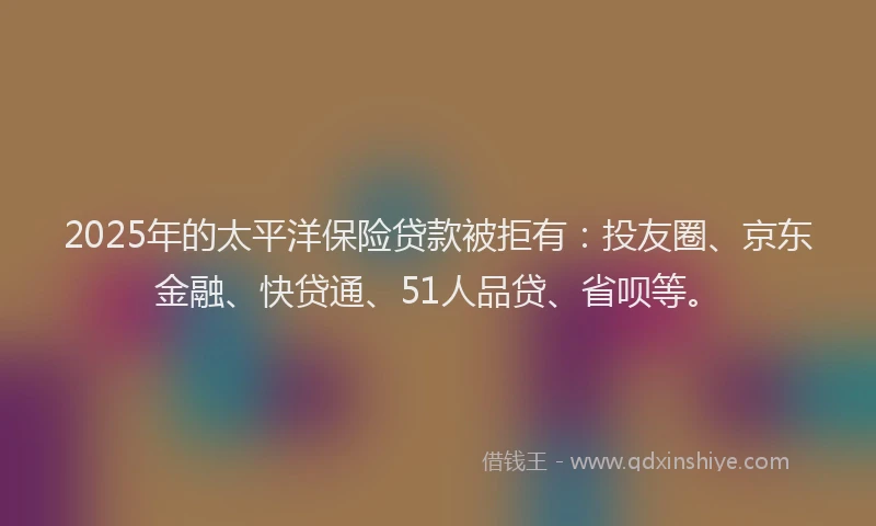 2025年的太平洋保险贷款被拒有：投友圈、京东金融、快贷通、51人品贷、省呗等。