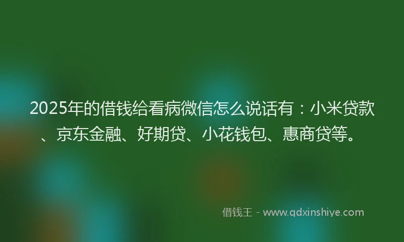 2025年的借钱给看病微信怎么说话有：小米贷款、京东金融、好期贷、小花钱包、惠商贷等。
