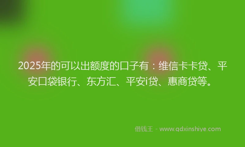 2025年的可以出额度的口子有：维信卡卡贷、平安口袋银行、东方汇、平安i贷、惠商贷等。