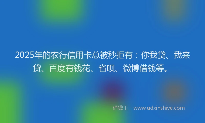 2025年的农行信用卡总被秒拒有：你我贷、我来贷、百度有钱花、省呗、微博借钱等。