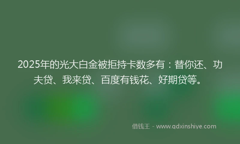 2025年的光大白金被拒持卡数多有：替你还、功夫贷、我来贷、百度有钱花、好期贷等。