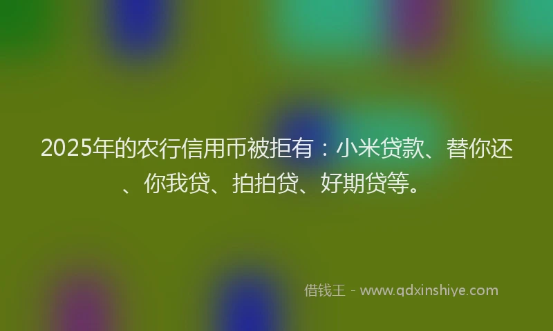 2025年的农行信用币被拒有：小米贷款、替你还、你我贷、拍拍贷、好期贷等。