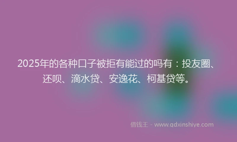 2025年的各种口子被拒有能过的吗有：投友圈、还呗、滴水贷、安逸花、柯基贷等。