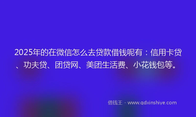 2025年的在微信怎么去贷款借钱呢有：信用卡贷、功夫贷、团贷网、美团生活费、小花钱包等。