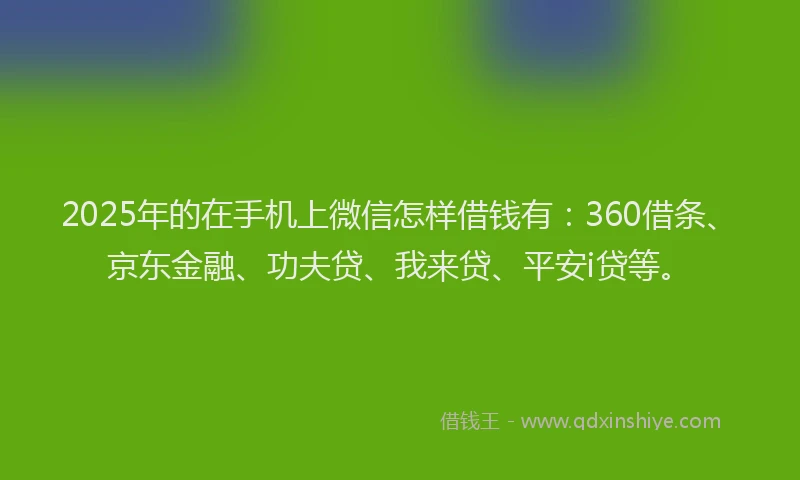 2025年的在手机上微信怎样借钱有：360借条、京东金融、功夫贷、我来贷、平安i贷等。