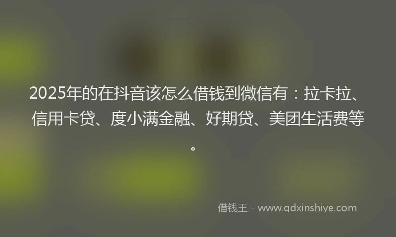 2025年的在抖音该怎么借钱到微信有：拉卡拉、信用卡贷、度小满金融、好期贷、美团生活费等。
