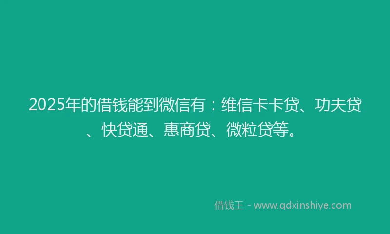 2025年的借钱能到微信有：维信卡卡贷、功夫贷、快贷通、惠商贷、微粒贷等。