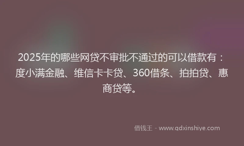 2025年的哪些网贷不审批不通过的可以借款有：度小满金融、维信卡卡贷、360借条、拍拍贷、惠商贷等。