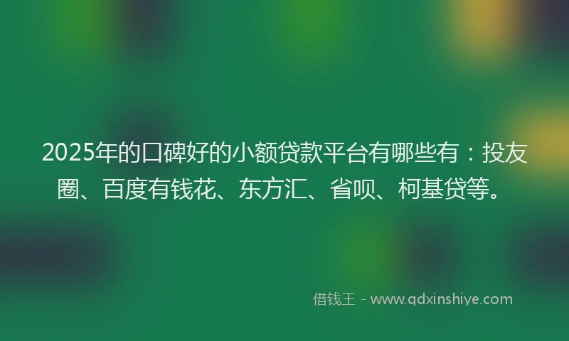 2025年的口碑好的小额贷款平台有哪些有：投友圈、百度有钱花、东方汇、省呗、柯基贷等。