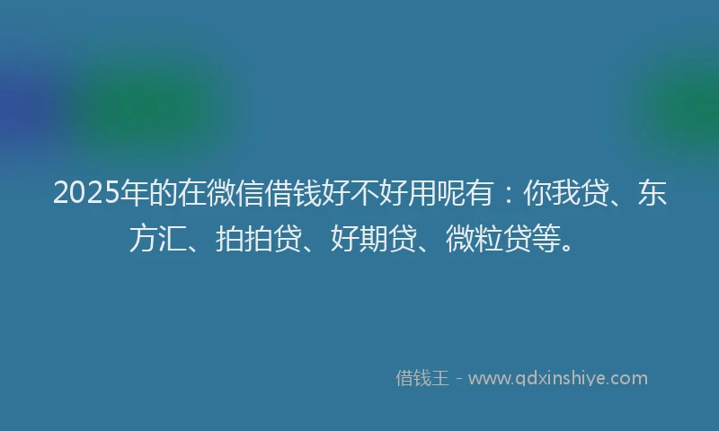 2025年的在微信借钱好不好用呢有：你我贷、东方汇、拍拍贷、好期贷、微粒贷等。