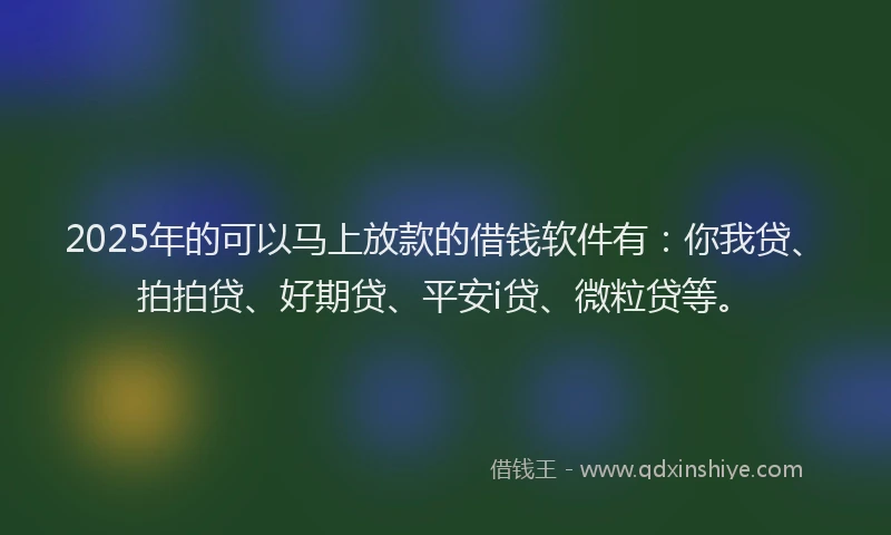 2025年的可以马上放款的借钱软件有：你我贷、拍拍贷、好期贷、平安i贷、微粒贷等。