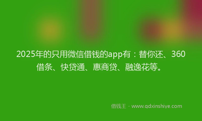 2025年的只用微信借钱的app有：替你还、360借条、快贷通、惠商贷、融逸花等。