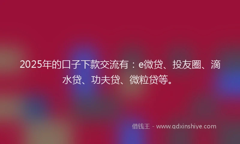 2025年的口子下款交流有：e微贷、投友圈、滴水贷、功夫贷、微粒贷等。