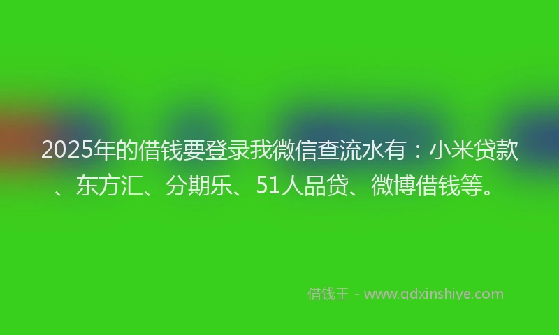 2025年的借钱要登录我微信查流水有：小米贷款、东方汇、分期乐、51人品贷、微博借钱等。