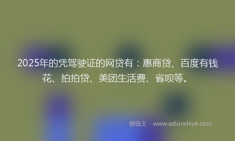 2025年的凭驾驶证的网贷有：惠商贷、百度有钱花、拍拍贷、美团生活费、省呗等。