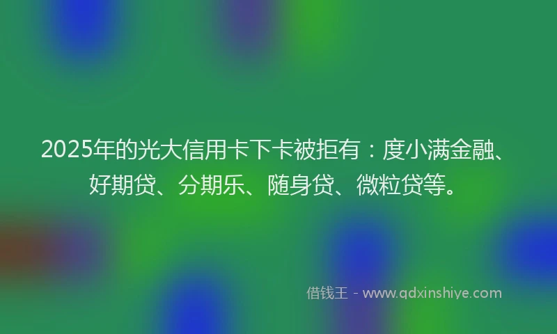 2025年的光大信用卡下卡被拒有：度小满金融、好期贷、分期乐、随身贷、微粒贷等。