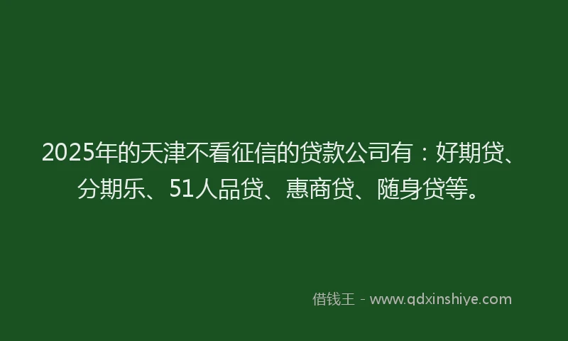 2025年的天津不看征信的贷款公司有：好期贷、分期乐、51人品贷、惠商贷、随身贷等。