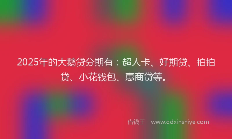 2025年的大鹅贷分期有：超人卡、好期贷、拍拍贷、小花钱包、惠商贷等。