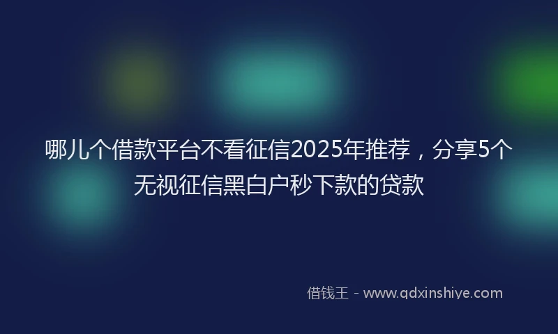 哪儿个借款平台不看征信2025年推荐，分享5个无视征信黑白户秒下款的贷款