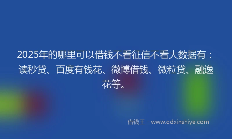 2025年的哪里可以借钱不看征信不看大数据有：读秒贷、百度有钱花、微博借钱、微粒贷、融逸花等。