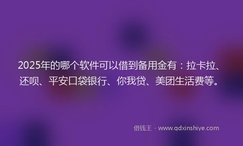 2025年的哪个软件可以借到备用金有：拉卡拉、还呗、平安口袋银行、你我贷、美团生活费等。