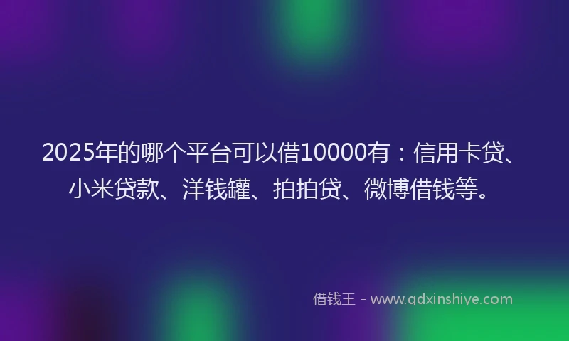 2025年的哪个平台可以借10000有：信用卡贷、小米贷款、洋钱罐、拍拍贷、微博借钱等。