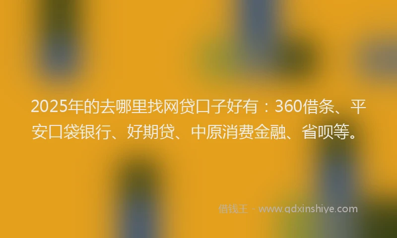 2025年的去哪里找网贷口子好有：360借条、平安口袋银行、好期贷、中原消费金融、省呗等。