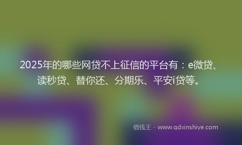 2025年的哪些网贷不上征信的平台有：e微贷、读秒贷、替你还、分期乐、平安i贷等。