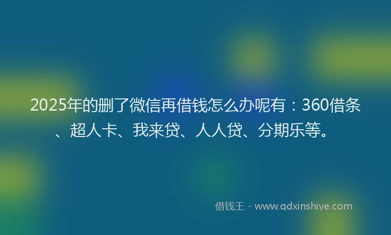 2025年的删了微信再借钱怎么办呢有：360借条、超人卡、我来贷、人人贷、分期乐等。