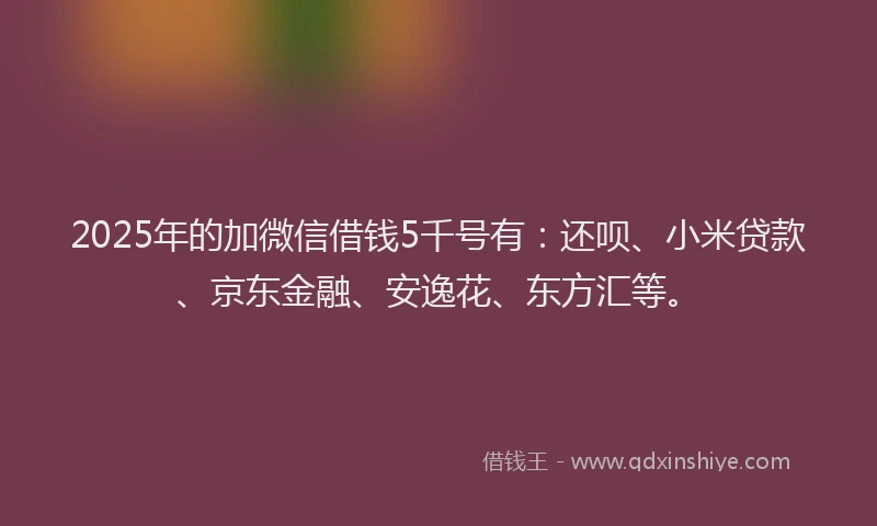 2025年的加微信借钱5千号有：还呗、小米贷款、京东金融、安逸花、东方汇等。